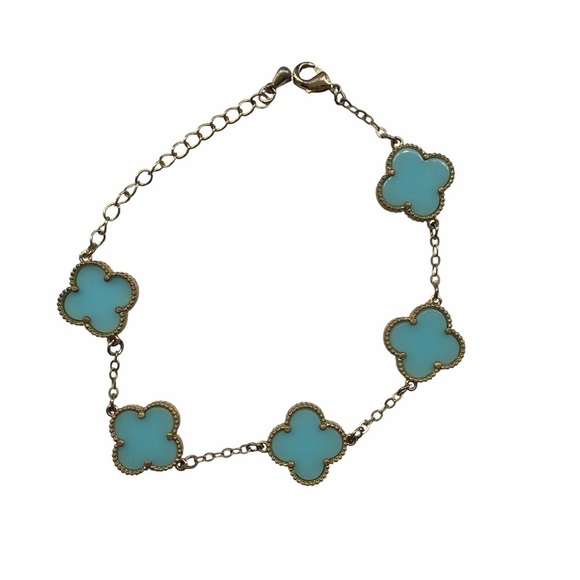 Accessories - Gold-Plated Bracelet with Turquoise Clover Motifs